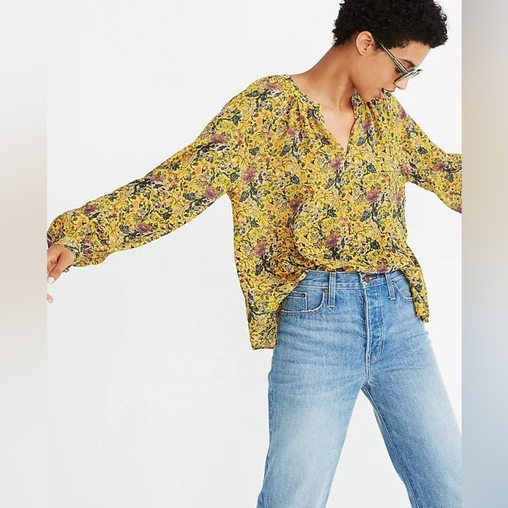nwt MADEWELL x Karen Walker Silk Floral Gennaker Top Upholstery Mystique Yellow
